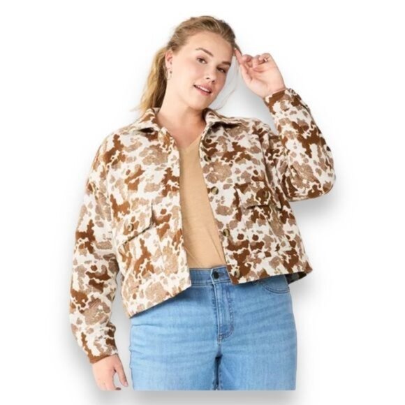 Sonoma Goods For Life Women’s Button Down Cropped Shacket, Jacquard, size 3X - Picture 1 of 10